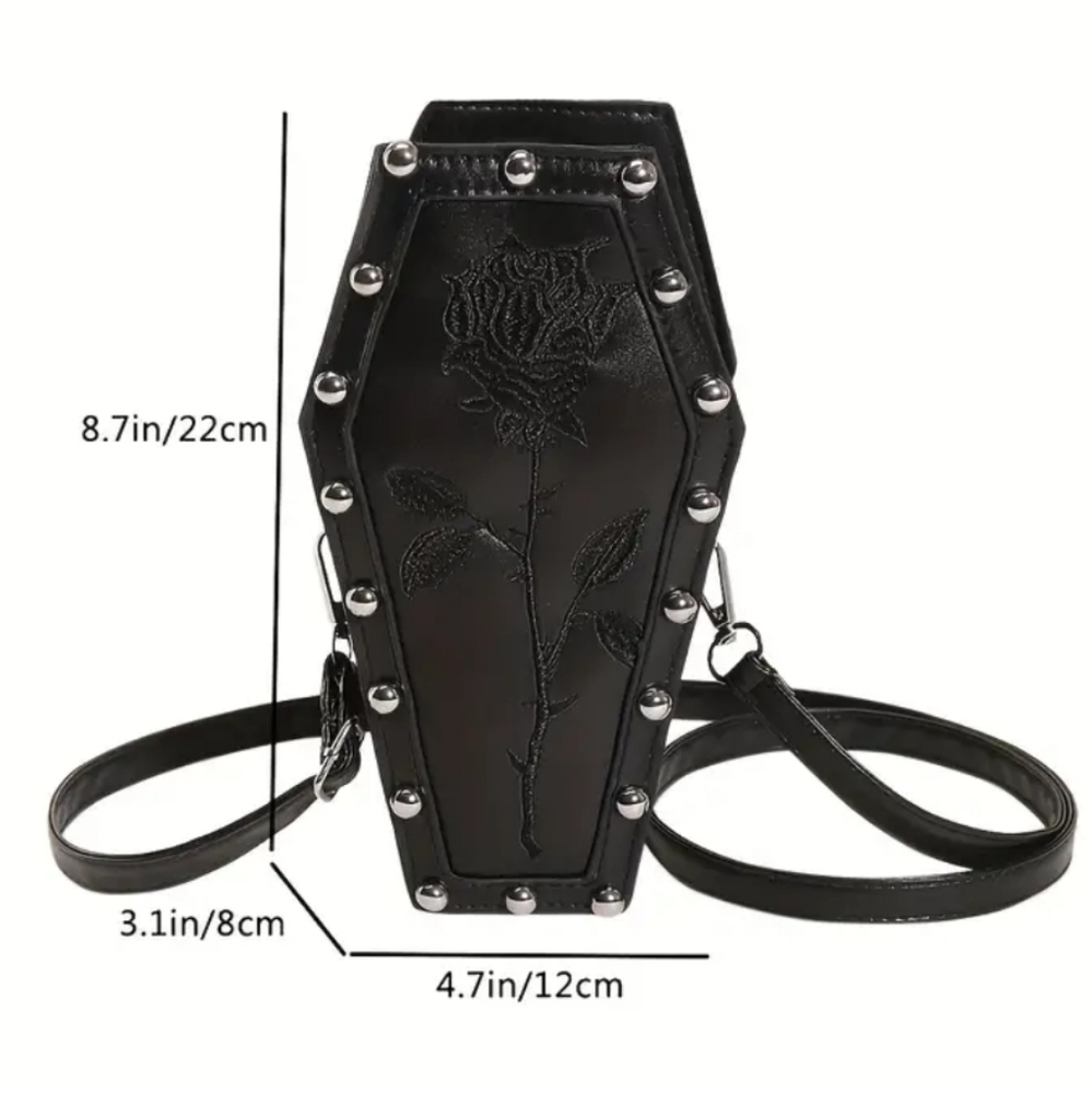 Mini Dark Crossbody Coffin Shaped Bag - Picture 3 of 6